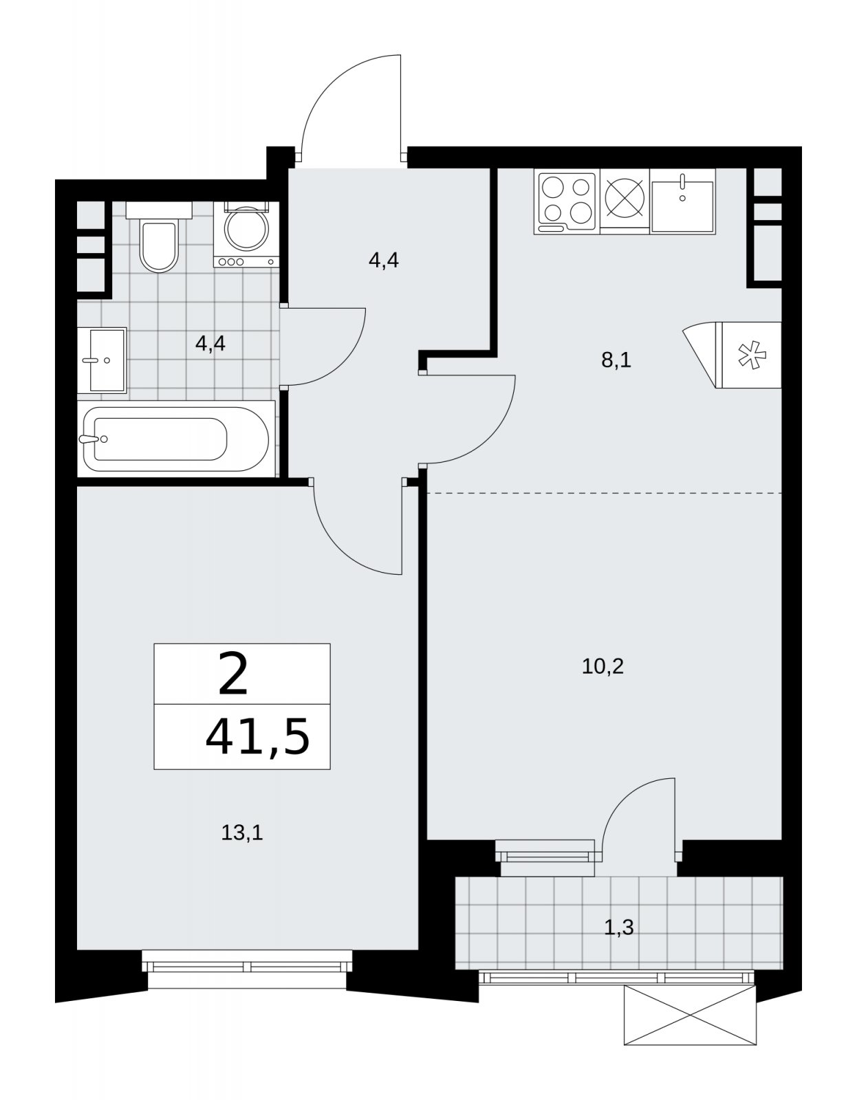 2-комнатная квартира (евро) с частичной отделкой, 41.5 м2, 19 этаж, сдача 1 квартал 2026 г., ЖК Прокшино, корпус 11.1.3 - объявление 2257452 - фото №1