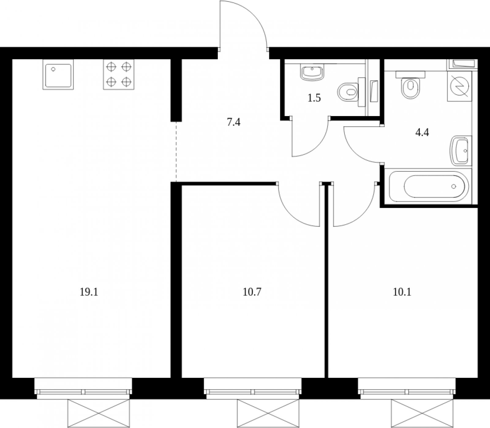 2-комнатная квартира с полной отделкой, 52.3 м2, 33 этаж, дом сдан, ЖК Сигнальный 16, корпус 1.2 - объявление 2028216 - фото №1