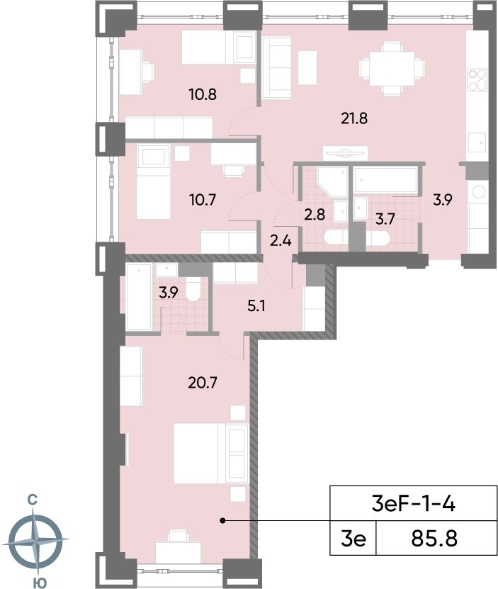 3-комнатная квартира 85.8 м2, 4 этаж, сдача 2 квартал 2026 г., ЖК WAVE, корпус 1 - объявление 2185910 - фото №1