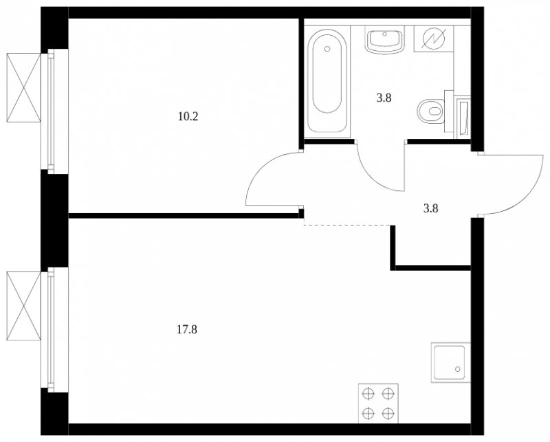 1-комнатная квартира с полной отделкой, 35.6 м2, 2 этаж, сдача 4 квартал 2023 г., ЖК Бунинские луга, корпус 3.1.2 - объявление 1672691 - фото №1