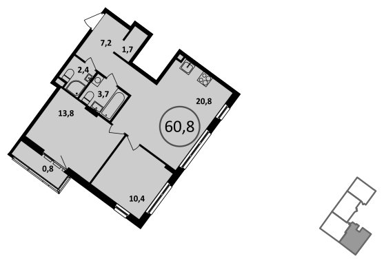 2-комнатная квартира без отделки, 60.8 м2, 2 этаж, сдача 4 квартал 2022 г., ЖК Испанские кварталы, корпус 5.3 - объявление 1759638 - фото №1