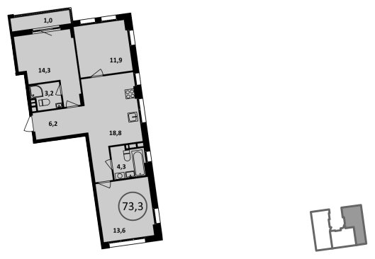 3-комнатная квартира без отделки, 73.3 м2, 3 этаж, сдача 4 квартал 2022 г., ЖК Испанские кварталы, корпус 5.2 - объявление 1409303 - фото №1