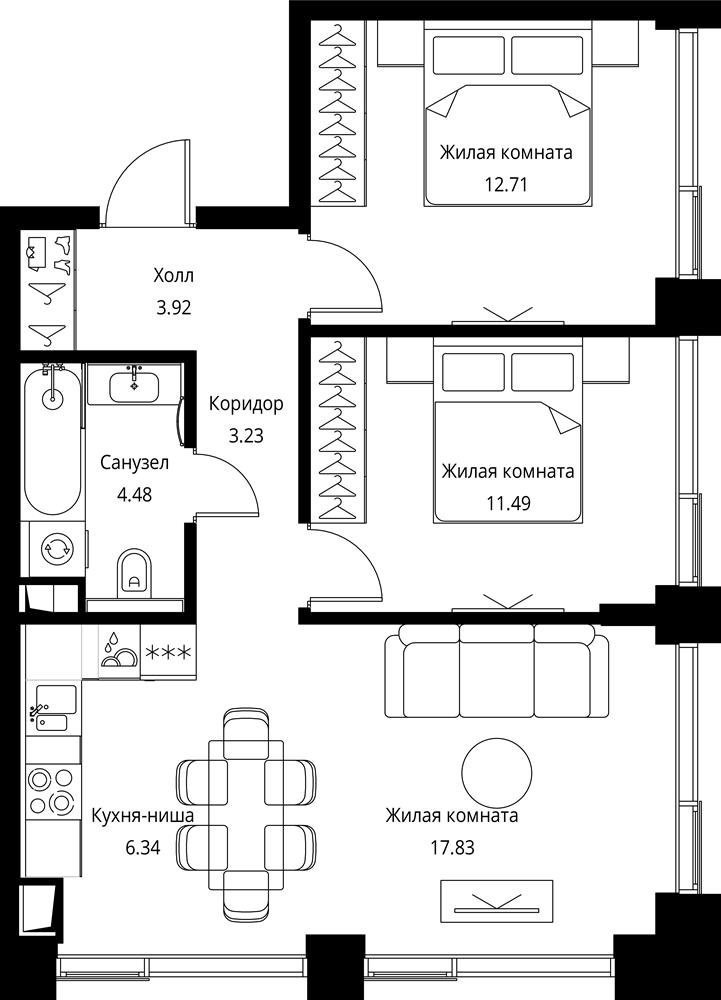 2-комнатная квартира с частичной отделкой, 60 м2, 12 этаж, сдача 3 квартал 2026 г., ЖК City Bay, корпус North Ocean 12 - объявление 2332354 - фото №1