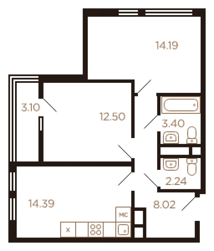2-комнатная квартира без отделки, 57 м2, 6 этаж, сдача 4 квартал 2022 г., ЖК Миниполис Рафинад, корпус 3 - объявление 1757993 - фото №1