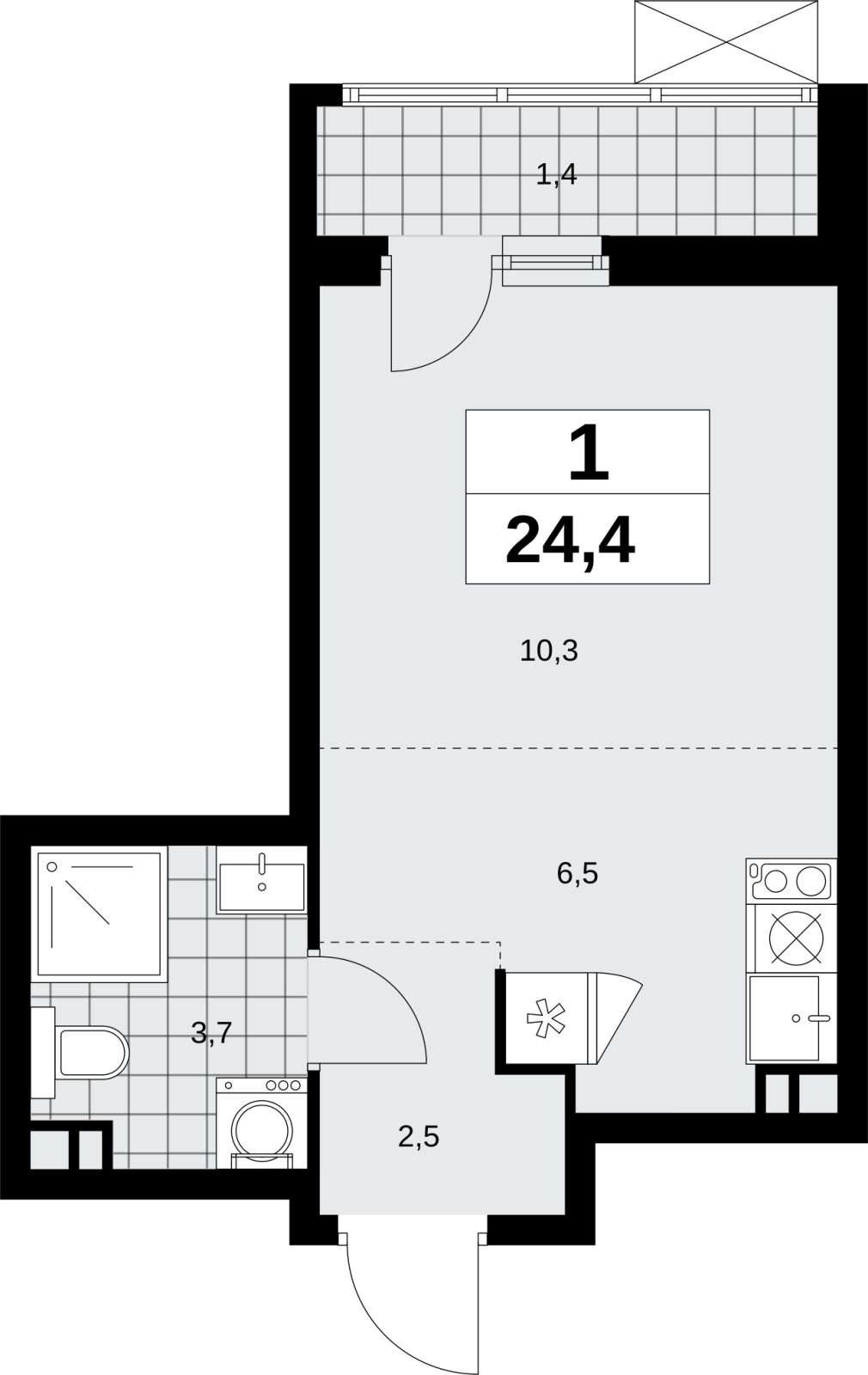 Студия с полной отделкой, 24.4 м2, 3 этаж, сдача 1 квартал 2027 г., ЖК Скандинавия, корпус 2.18.2.1 - объявление 2351113 - фото №1