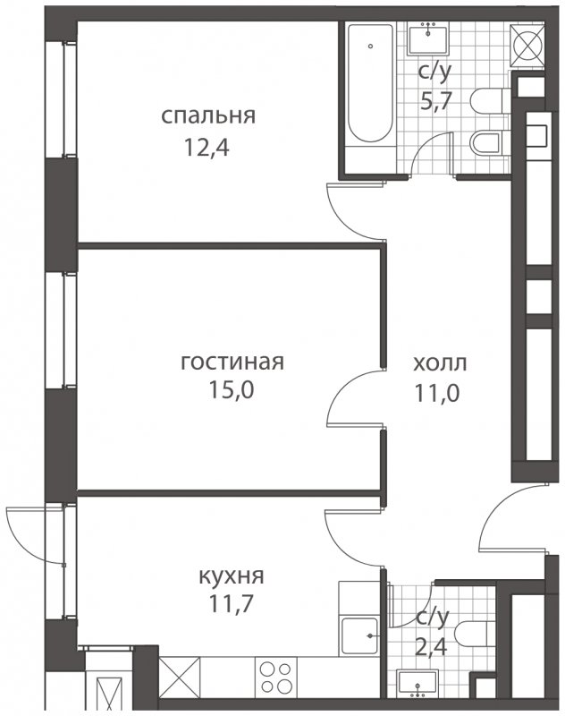 2-комнатная квартира без отделки, 58.2 м2, 1 этаж, дом сдан, ЖК HomeCity, корпус 1 - объявление 1762753 - фото №1