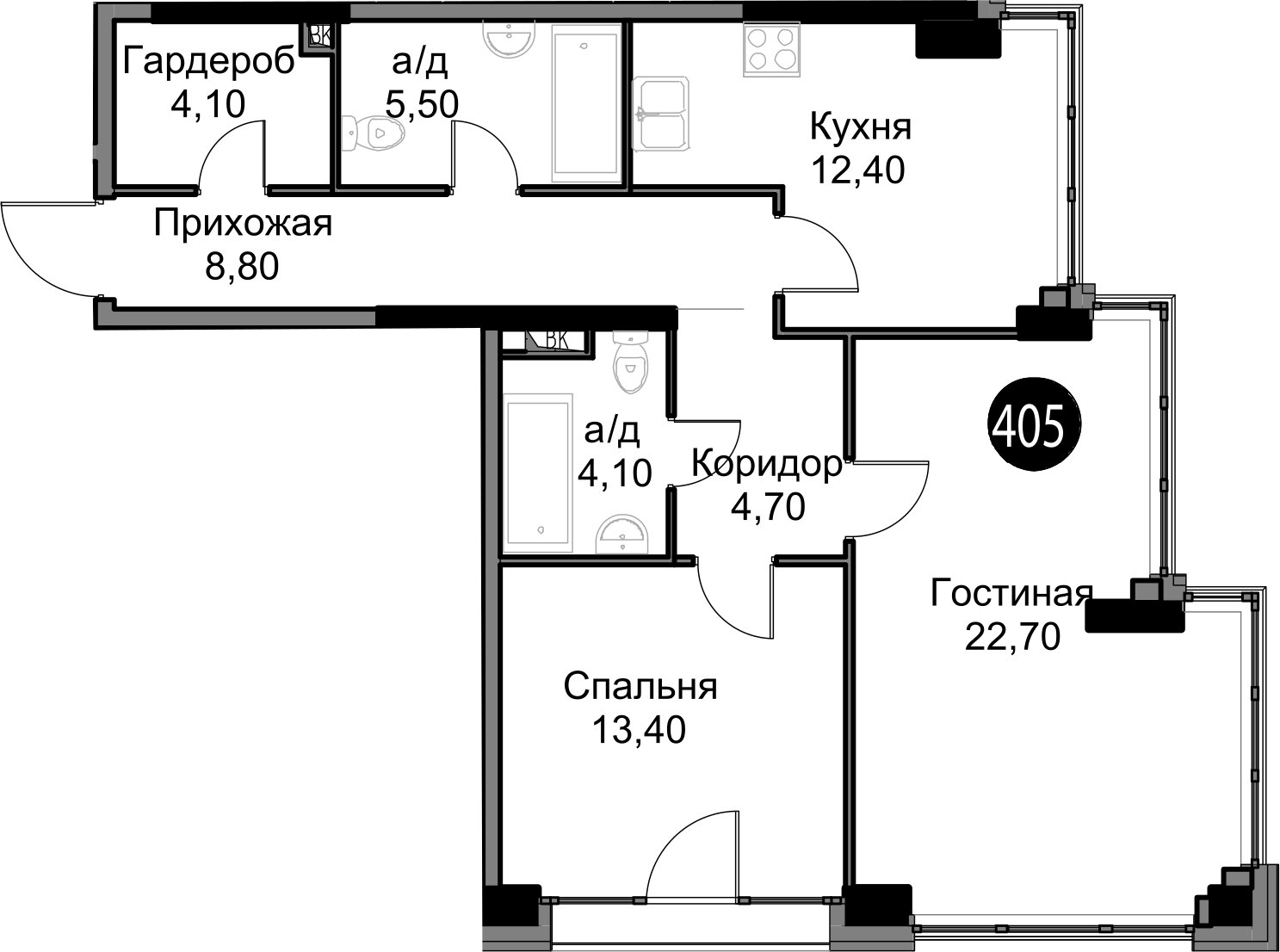 1-комнатная квартира без отделки, 48.8 м2, 19 этаж, дом сдан, ЖК AFI Park Воронцовский, корпус 4 - объявление 2289317 - фото №1