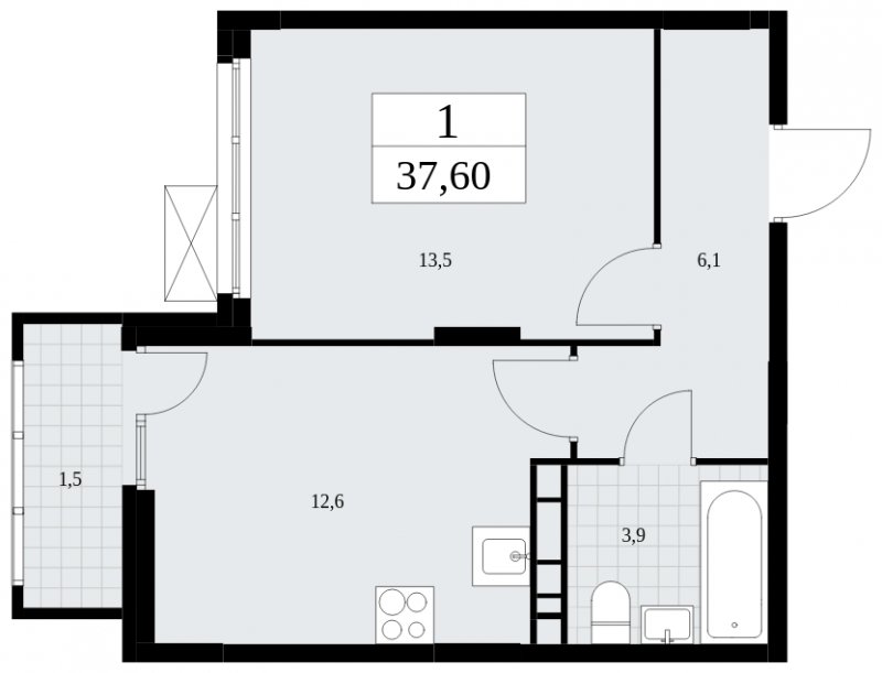 1-комнатная квартира с частичной отделкой, 37.6 м2, 10 этаж, сдача 4 квартал 2024 г., ЖК Скандинавия, корпус 35.1.2 - объявление 1779499 - фото №1