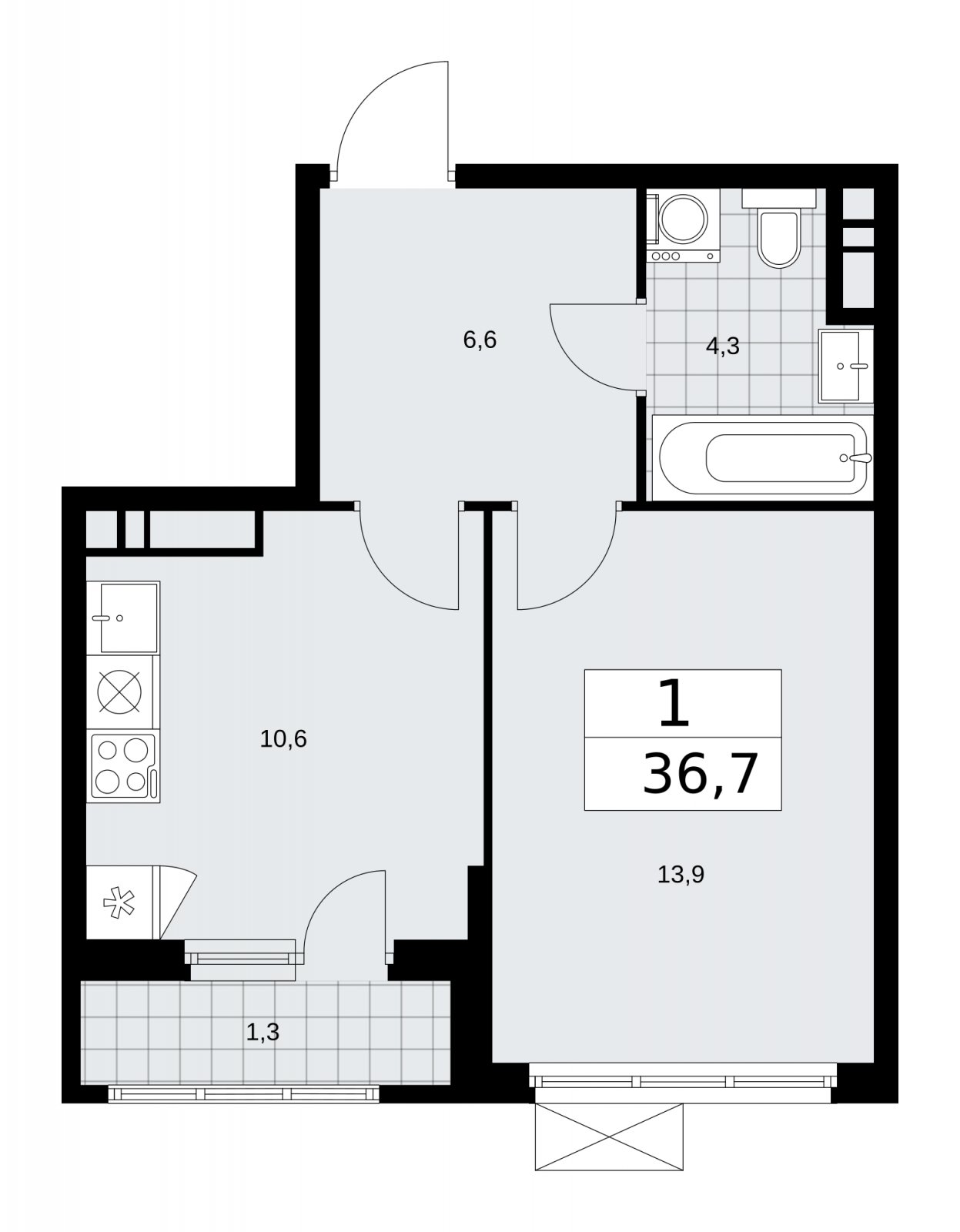 1-комнатная квартира с частичной отделкой, 36.7 м2, 12 этаж, сдача 2 квартал 2026 г., ЖК Прокшино, корпус 11.2.3 - объявление 2270235 - фото №1