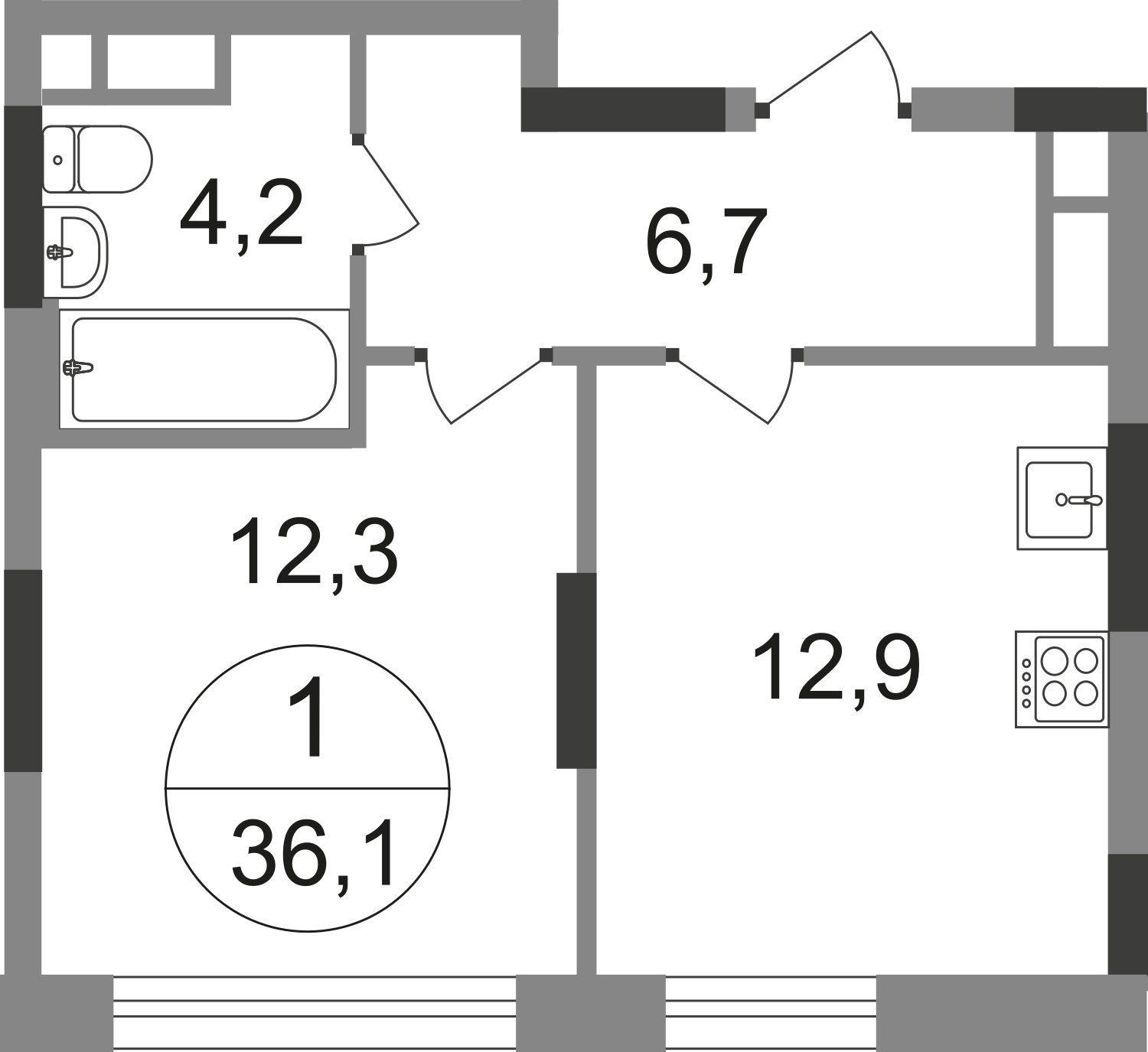 1-комнатная квартира без отделки, 36.1 м2, 7 этаж, сдача 1 квартал 2025 г., ЖК город-парк Переделкино Ближнее, корпус 17-1 - объявление 2347201 - фото №1