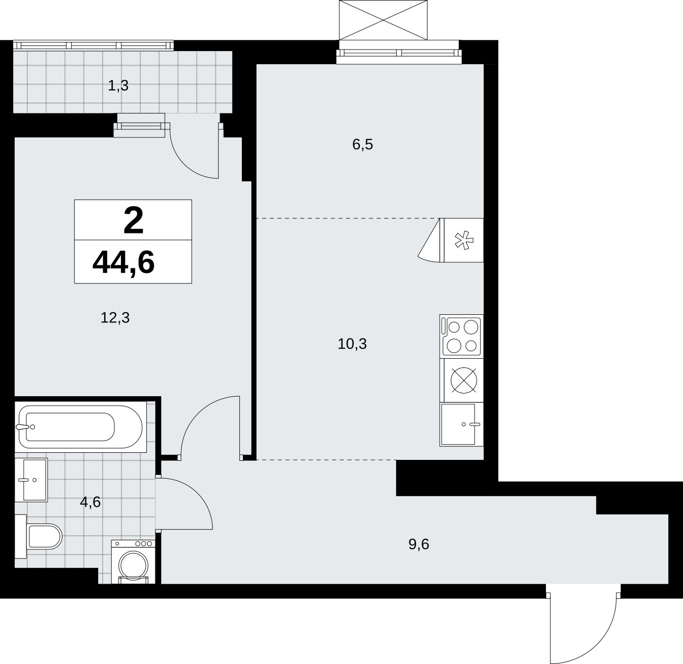 2-комнатная квартира (евро) без отделки, 44.6 м2, 11 этаж, сдача 2 квартал 2026 г., ЖК Дзен-кварталы, корпус 6.1.1 - объявление 2327190 - фото №1