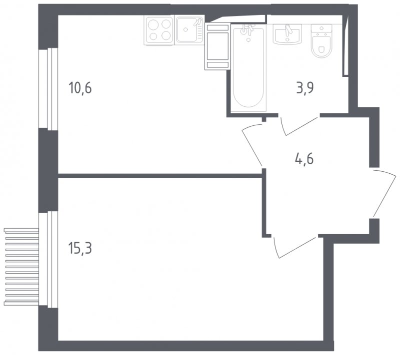 1-комнатная квартира с полной отделкой, 34.4 м2, 9 этаж, сдача 2 квартал 2025 г., ЖК Мытищи Парк, корпус 4 - объявление 1848288 - фото №1