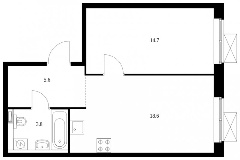 1-комнатная квартира с полной отделкой, 42.7 м2, 2 этаж, сдача 4 квартал 2023 г., ЖК Новохохловская 15, корпус 3 - объявление 1662246 - фото №1