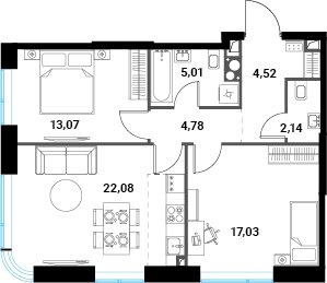 3-комнатная квартира без отделки, 68.63 м2, 11 этаж, сдача 1 квартал 2024 г., ЖК Инноватор, корпус Б - объявление 2260466 - фото №1