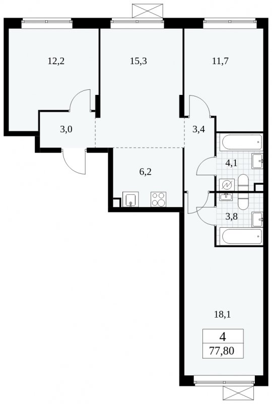 4-комнатная квартира (евро) без отделки, 77.8 м2, 2 этаж, сдача 1 квартал 2025 г., ЖК Прокшино, корпус 5.1.4 - объявление 1811068 - фото №1