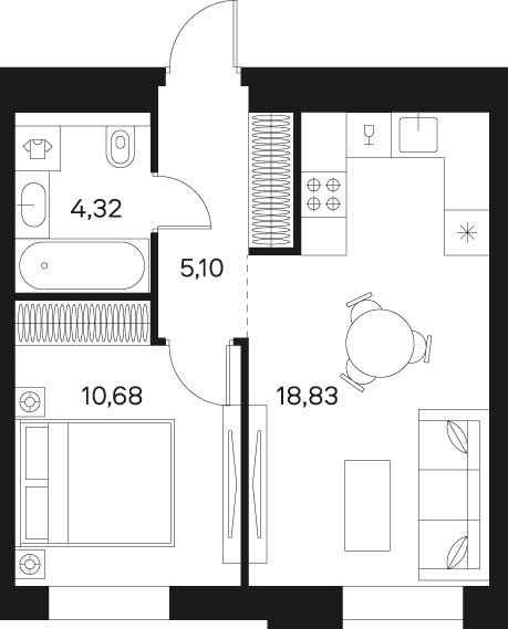 1-комнатная квартира без отделки, 38.93 м2, 7 этаж, сдача 4 квартал 2024 г., ЖК FØRST, корпус 1 - объявление 2296610 - фото №1