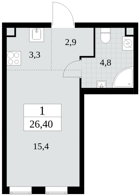 Студия с частичной отделкой, 26.4 м2, 2 этаж, сдача 2 квартал 2025 г., ЖК Южные сады, корпус 2.1 - объявление 1760090 - фото №1