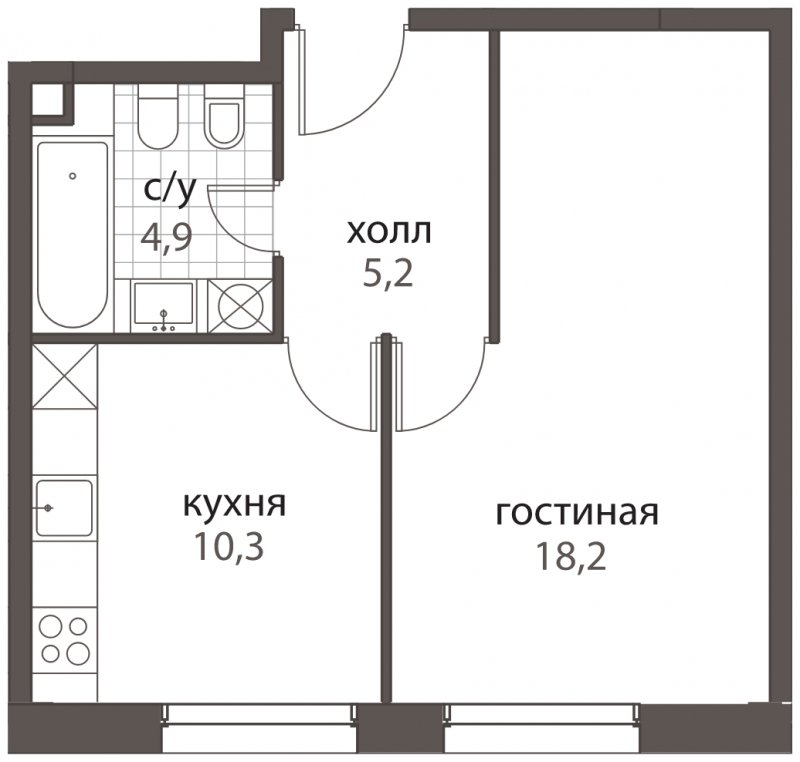 1-комнатная квартира без отделки, 38.6 м2, 1 этаж, дом сдан, ЖК HomeCity, корпус 3 - объявление 1599771 - фото №1