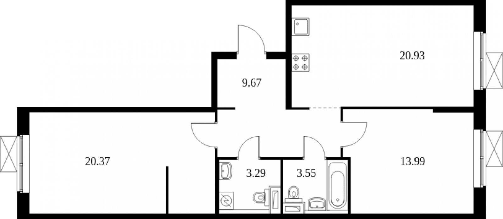 2-комнатная квартира с полной отделкой, 71.8 м2, 17 этаж, сдача 4 квартал 2023 г., ЖК Дмитровский парк, корпус 1.1 - объявление 2012231 - фото №1