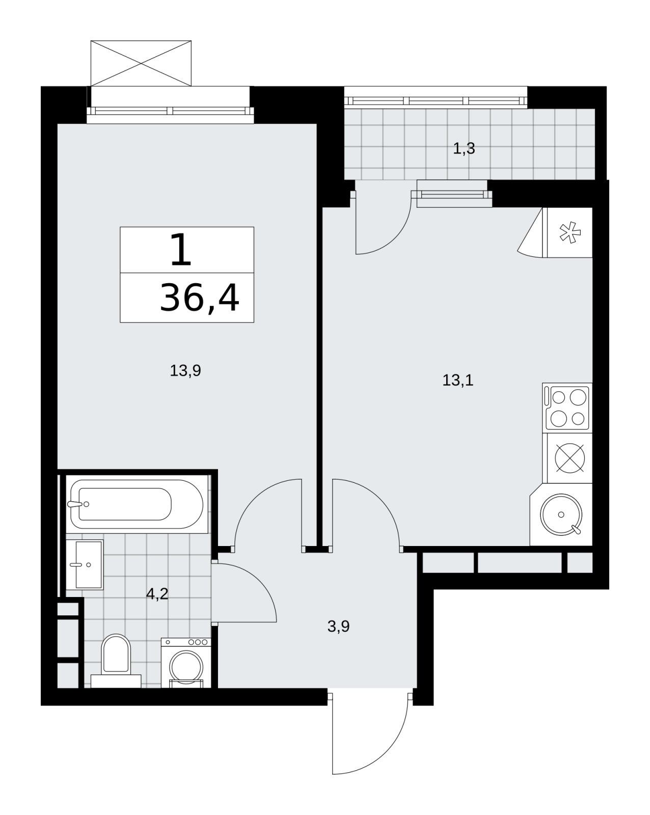 1-комнатная квартира без отделки, 36.4 м2, 12 этаж, сдача 2 квартал 2026 г., ЖК Скандинавия, корпус 25.4 - объявление 2284234 - фото №1