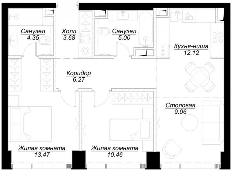 2-комнатная квартира с частичной отделкой, 64.29 м2, 19 этаж, сдача 4 квартал 2024 г., ЖК MOD, корпус Mod.D - объявление 1788336 - фото №1