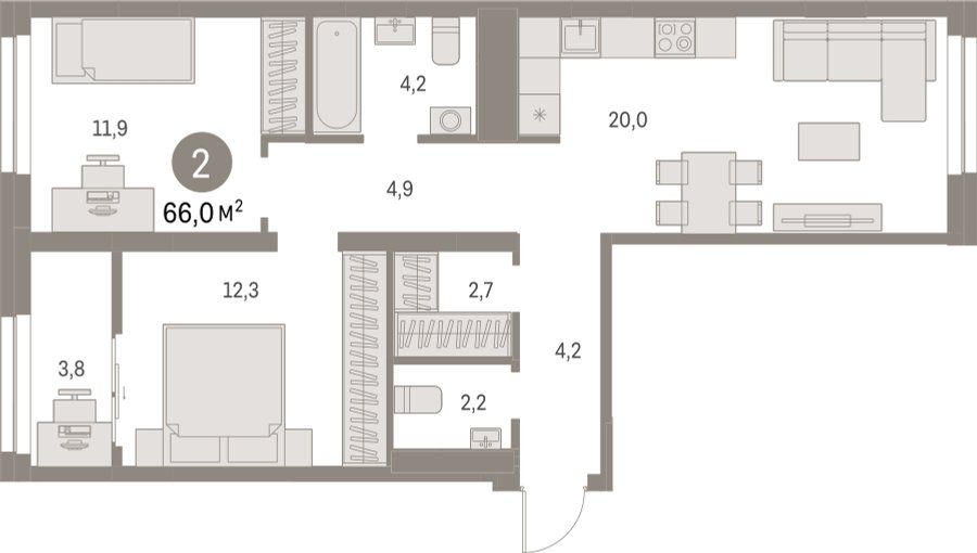 2-комнатная квартира с частичной отделкой, 66.04 м2, 7 этаж, сдача 1 квартал 2025 г., ЖК Первый квартал, корпус Дом 5 - объявление 2281576 - фото №1