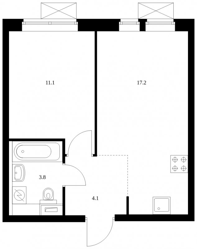 1-комнатная квартира с полной отделкой, 36.2 м2, 18 этаж, сдача 2 квартал 2023 г., ЖК Второй Нагатинский, корпус 3 - объявление 1556002 - фото №1