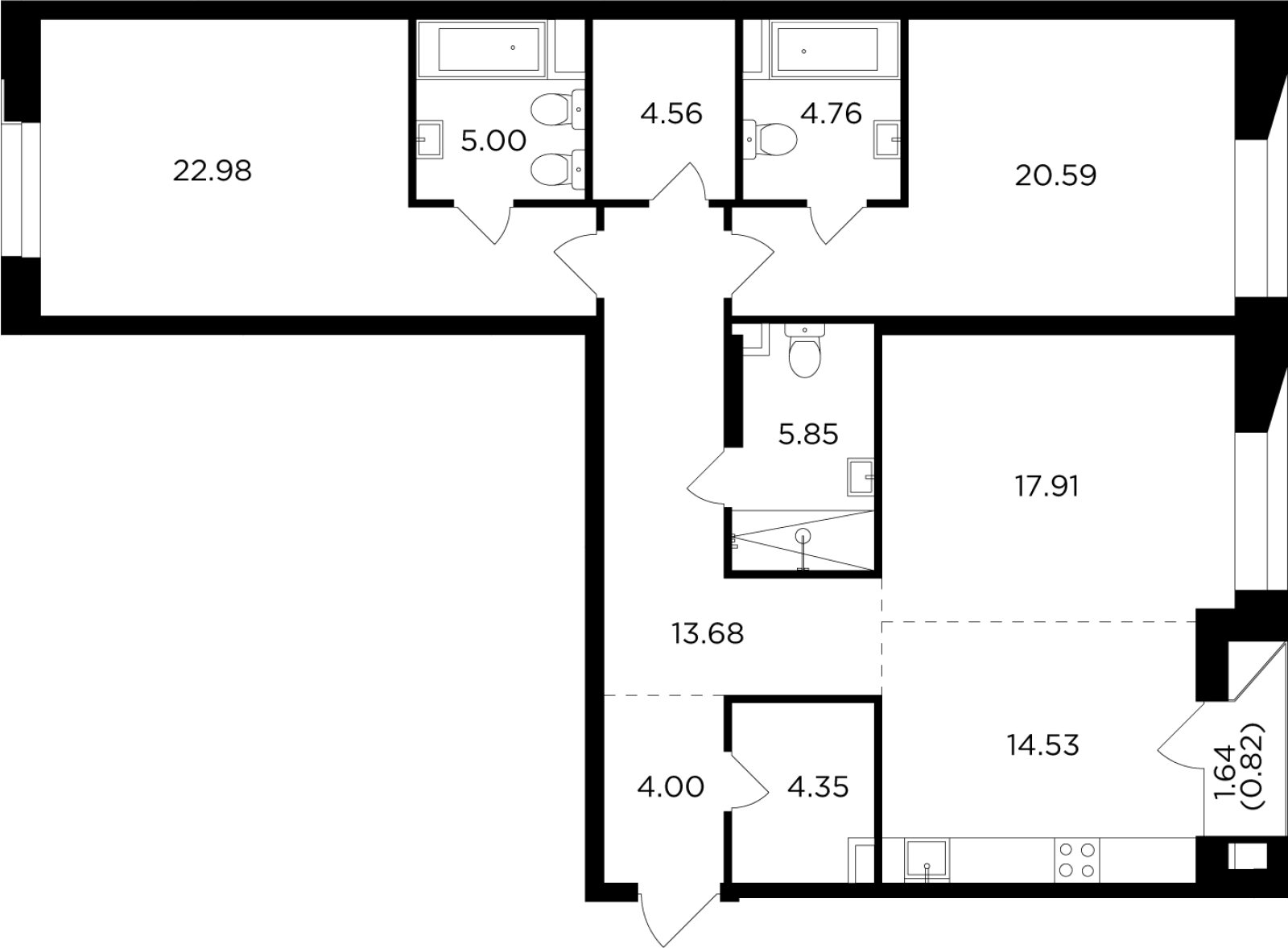 3-комнатная квартира без отделки, 119.03 м2, 6 этаж, дом сдан, ЖК FORIVER, корпус 2 - объявление 2371227 - фото №1
