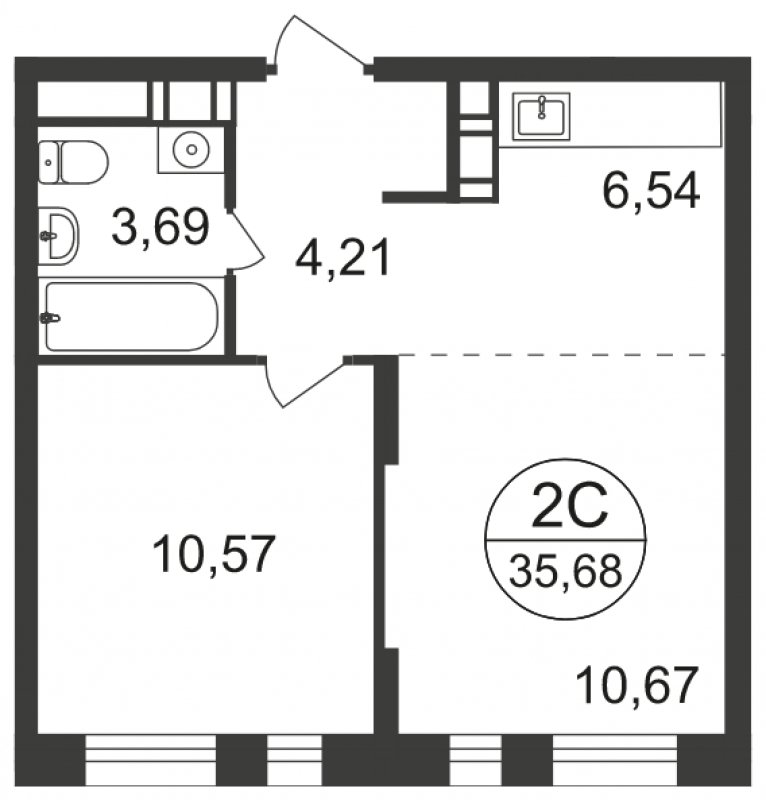 2-комнатная квартира с полной отделкой, 35.68 м2, 4 этаж, сдача 3 квартал 2023 г., ЖК Люберцы, корпус 66 - объявление 1566293 - фото №1