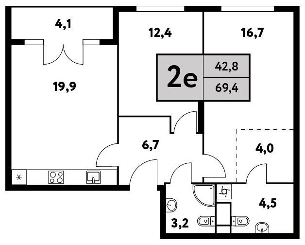 2-комнатная квартира без отделки, 69.4 м2, 4 этаж, сдача 4 квартал 2023 г., ЖК Фестиваль Парк - 2, корпус 25 - объявление 1809845 - фото №1