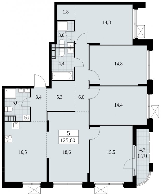 5-комнатная квартира без отделки, 125.6 м2, 6 этаж, сдача 1 квартал 2025 г., ЖК Скандинавия, корпус 2.27.5 - объявление 1840801 - фото №1