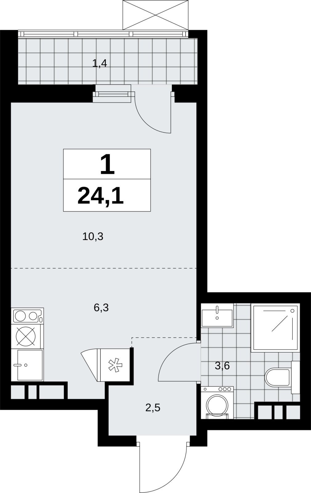 Студия с полной отделкой, 24.1 м2, 5 этаж, сдача 1 квартал 2027 г., ЖК Скандинавия, корпус 2.18.2.1 - объявление 2351059 - фото №1