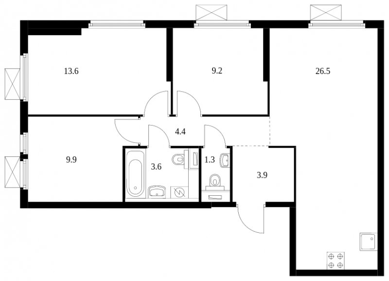 3-комнатная квартира с полной отделкой, 72.4 м2, 18 этаж, сдача 2 квартал 2024 г., ЖК Митинский лес, корпус 1.3 - объявление 1689405 - фото №1