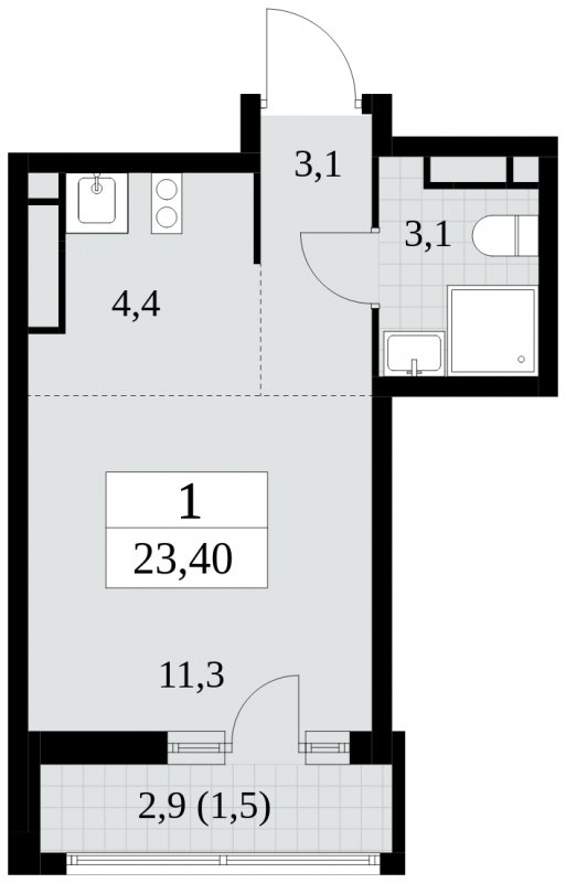Студия без отделки, 23.4 м2, 15 этаж, дом сдан, ЖК Прокшино, корпус 6.1 - объявление 1662757 - фото №1