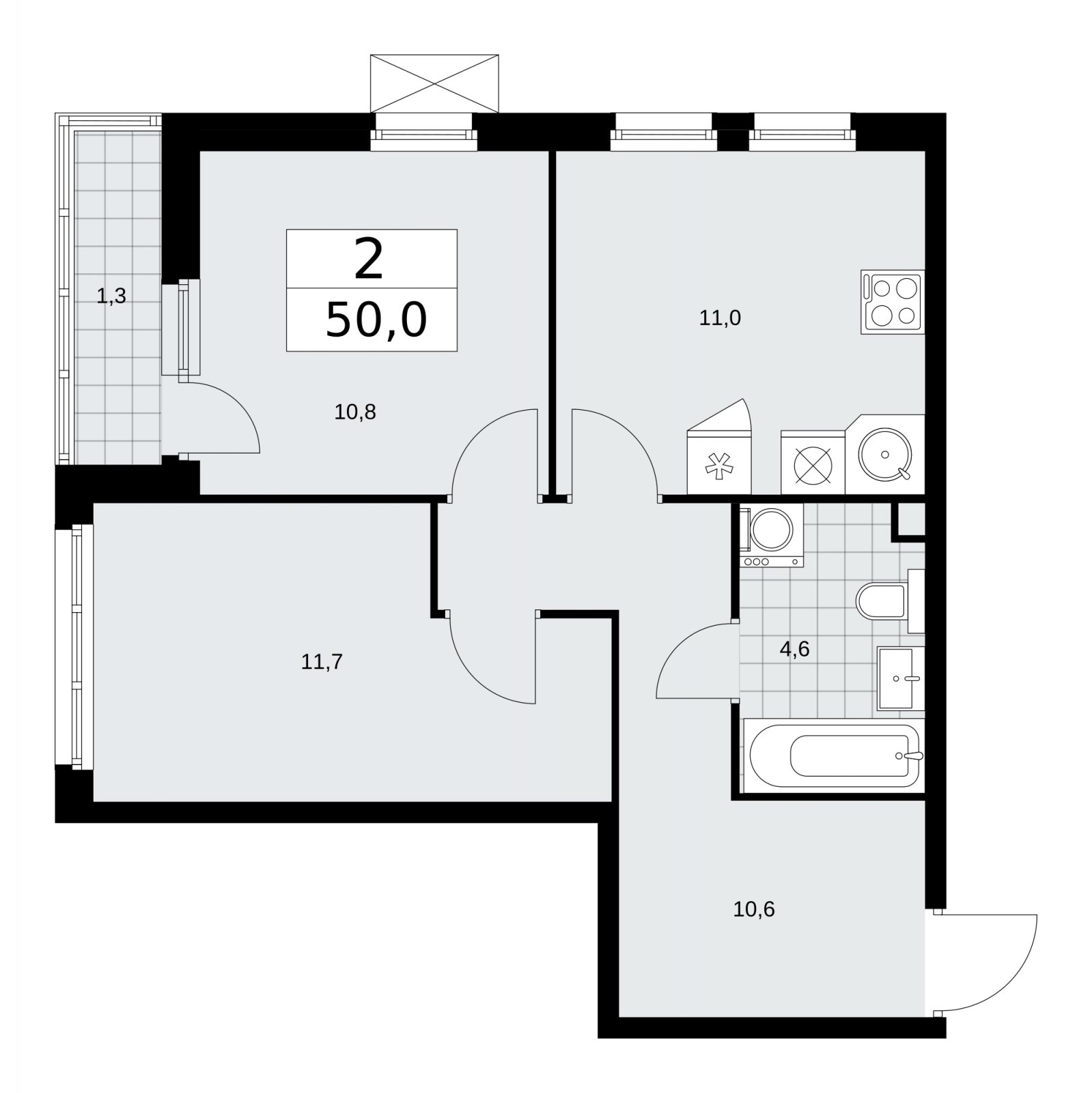 2-комнатная квартира без отделки, 50 м2, 2 этаж, сдача 1 квартал 2026 г., ЖК Скандинавия, корпус 37.2.1 - объявление 2254273 - фото №1