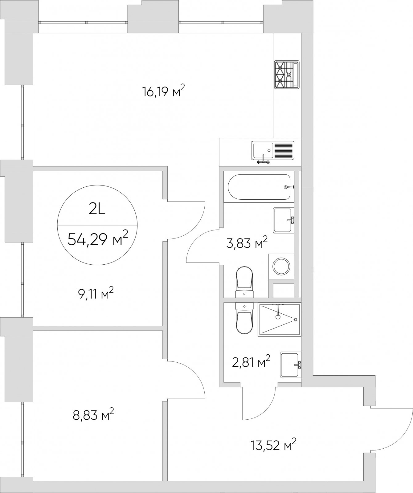 2-комнатные апартаменты без отделки, 54.29 м2, 11 этаж, дом сдан, ЖК N'ICE LOFT, корпус 1 - объявление 2406338 - фото №1