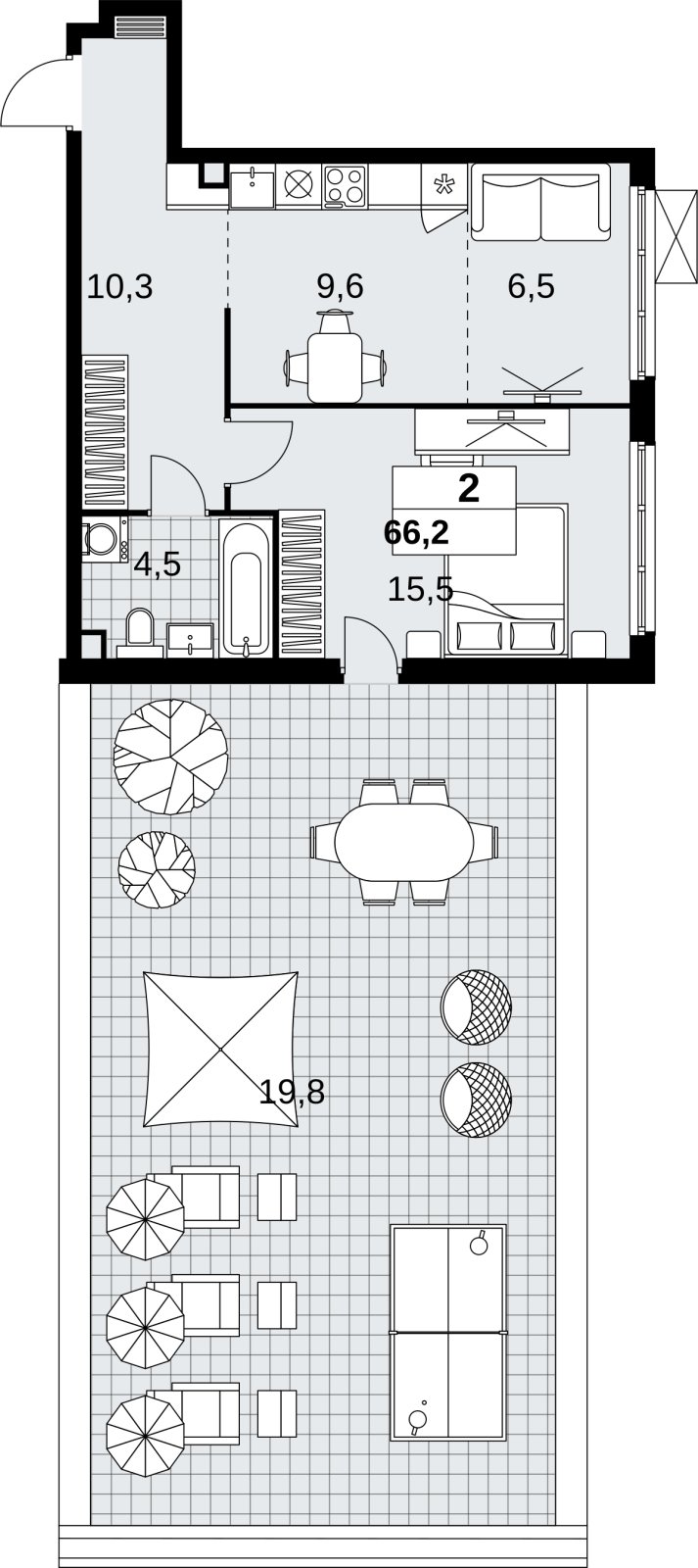 2-комнатная квартира (евро) с полной отделкой, 66.2 м2, 2 этаж, сдача 1 квартал 2027 г., ЖК Скандинавия, корпус 2.18.2.2 - объявление 2351242 - фото №1