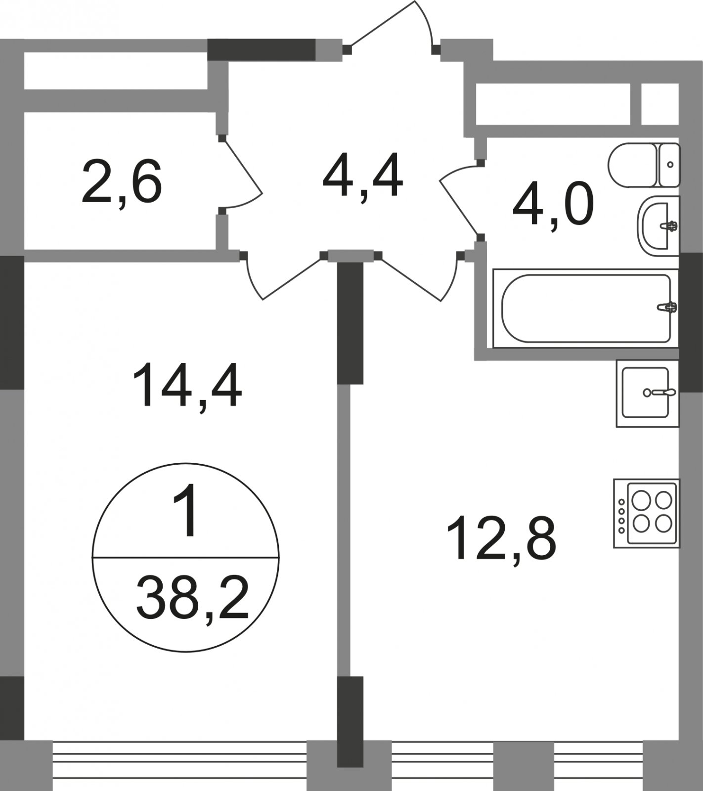 1-комнатная квартира без отделки, 38.2 м2, 17 этаж, сдача 1 квартал 2025 г., ЖК город-парк Переделкино Ближнее, корпус 17-1 - объявление 2343273 - фото №1