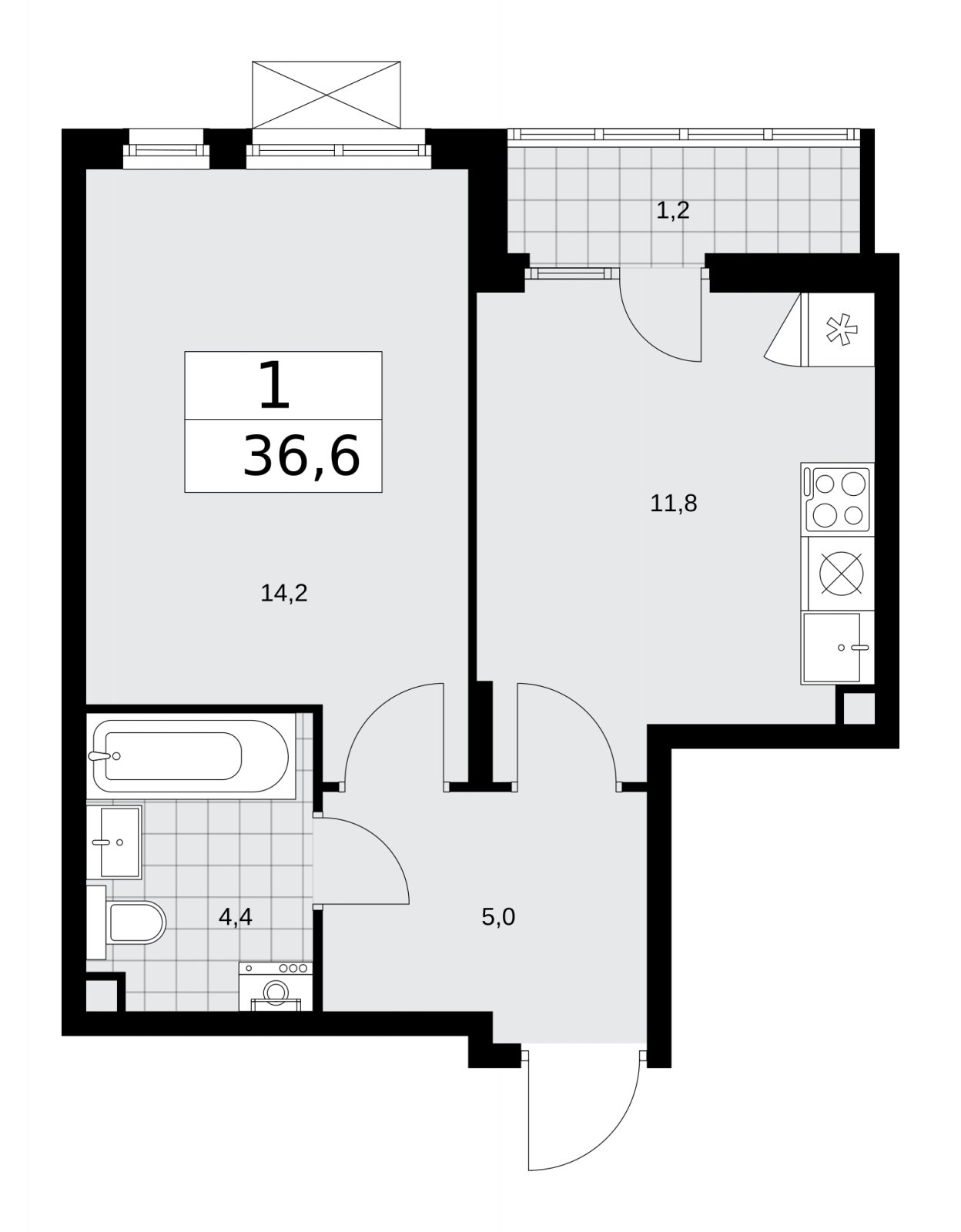1-комнатная квартира без отделки, 36.6 м2, 2 этаж, сдача 1 квартал 2026 г., ЖК Деснаречье, корпус 4.2 - объявление 2263684 - фото №1