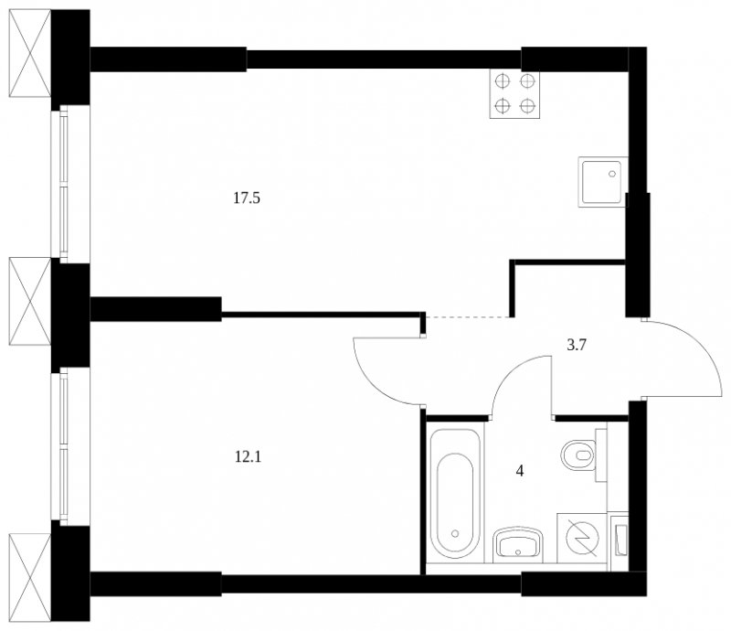 1-комнатные апартаменты с полной отделкой, 37.3 м2, 4 этаж, сдача 2 квартал 2023 г., ЖК Волоколамское 24, корпус 3 - объявление 1438335 - фото №1