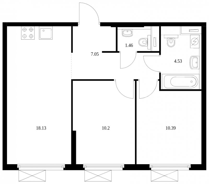 2-комнатная квартира с полной отделкой, 51.76 м2, 26 этаж, сдача 2 квартал 2024 г., ЖК Матвеевский Парк, корпус 2.4 - объявление 1609747 - фото №1