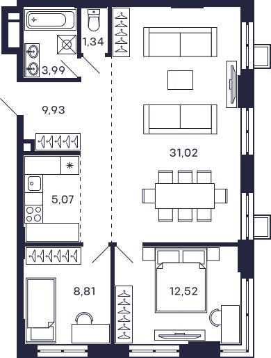 2-комнатная квартира без отделки, 72.68 м2, 2 этаж, сдача 2 квартал 2025 г., ЖК Квартал Тетрис, корпус "Квартал Тетрис 2.2" - объявление 2378994 - фото №1