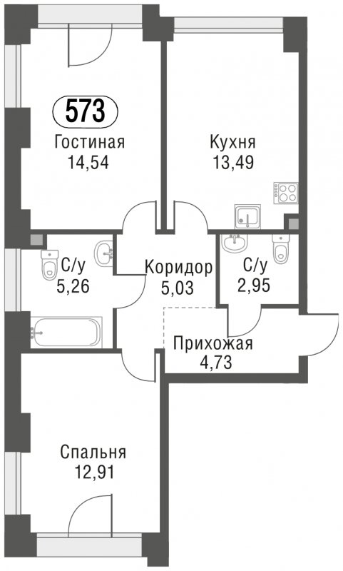 2-комнатная квартира без отделки, 58.91 м2, 2 этаж, сдача 3 квартал 2023 г., ЖК AFI Park Воронцовский, корпус 3 - объявление 1637482 - фото №1
