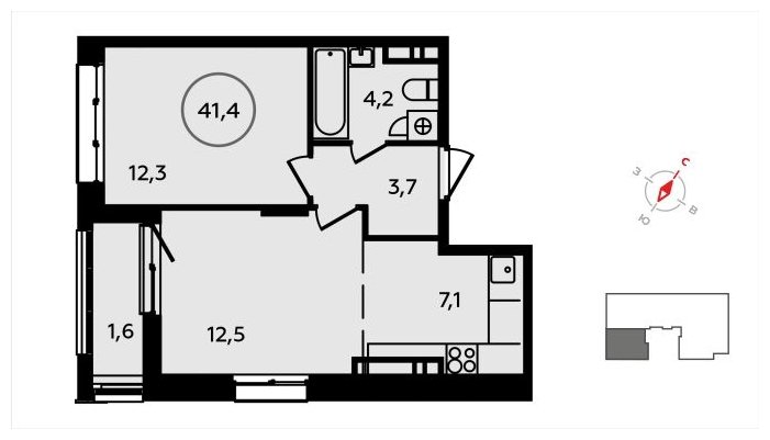 2-комнатная квартира (евро) с полной отделкой, 41.4 м2, 16 этаж, сдача 3 квартал 2024 г., ЖК Скандинавия, корпус 22.4 - объявление 1625747 - фото №1