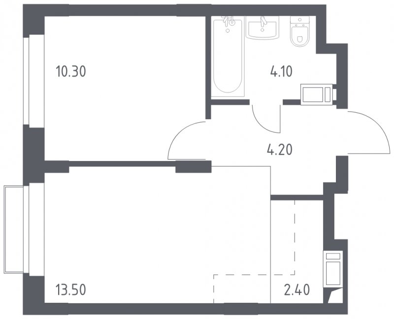 1-комнатная квартира с полной отделкой, 34.5 м2, 14 этаж, сдача 1 квартал 2023 г., ЖК Алхимово, корпус 3.1 - объявление 1589228 - фото №1