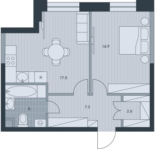 2-комнатная квартира с частичной отделкой, 47.4 м2, 24 этаж, дом сдан, ЖК EVER, корпус 3 - объявление 2334616 - фото №1