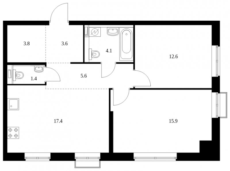 2-комнатная квартира с полной отделкой, 64.4 м2, 2 этаж, сдача 4 квартал 2023 г., ЖК Красноказарменная 15, корпус 1.2 - объявление 1480679 - фото №1