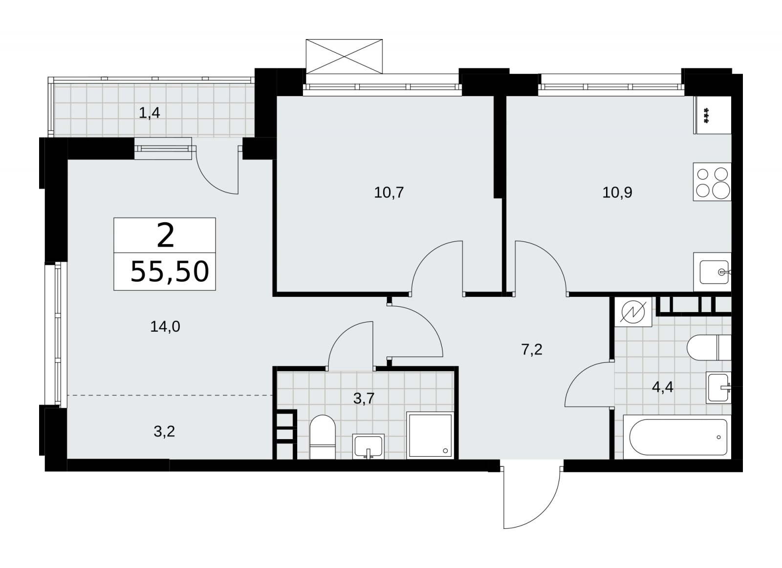 2-комнатная квартира без отделки, 55.5 м2, 5 этаж, сдача 3 квартал 2025 г., ЖК Скандинавия, корпус 28.1 - объявление 2202012 - фото №1
