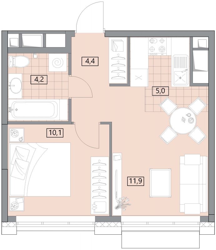 2-комнатная квартира (евро) с полной отделкой, 35.56 м2, 18 этаж, сдача 2 квартал 2022 г., ЖК Вестердам, корпус 3 - объявление 1485410 - фото №1