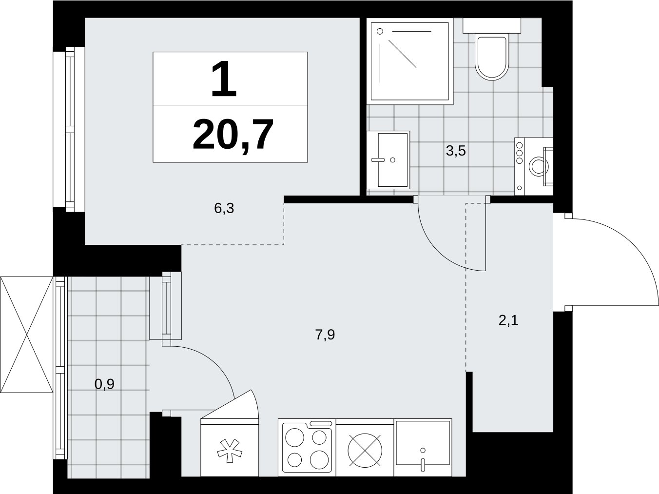 Студия с полной отделкой, 20.7 м2, 5 этаж, сдача 3 квартал 2026 г., ЖК Дзен-кварталы, корпус 6.1.3 - объявление 2327799 - фото №1